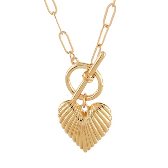 Textured Heart & Clip Chain Necklace - Picture 2 of 2